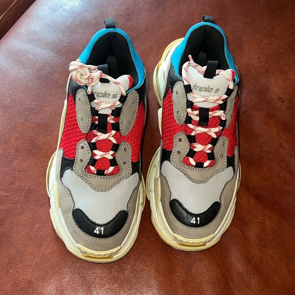 Authentic Balenciaga Triple S Blue Red unisex Chunky Sneakers women’s 10/8 men’s - Picture 1 of 10